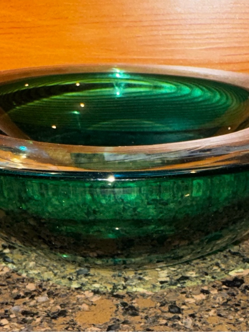 Emerald Green Cased Art Glass Bowl Attributed to Murano, Italy